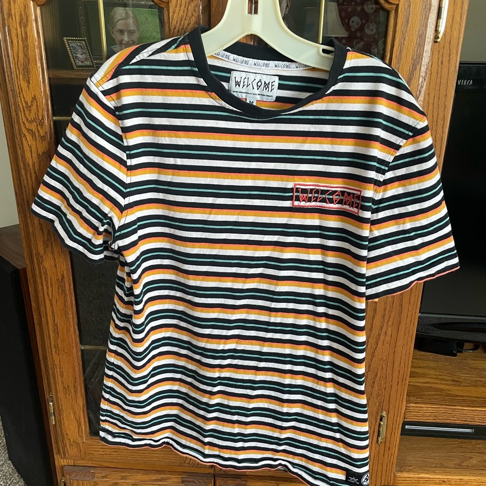 Welcome men’s short sleeve, crew neck, horizontal stripes, cotton t-shirt